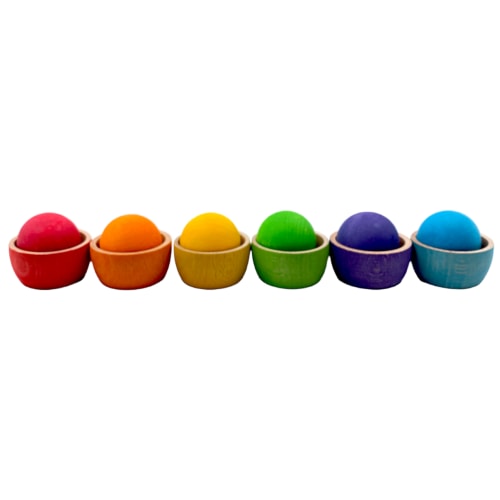 6-Piece Rainbow Wooden Bowls & Balls Set – Matching, Sorting & Open-Ended Play