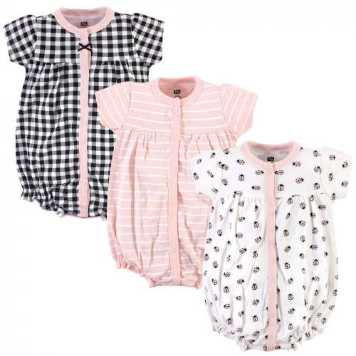 Hudson Baby Infant Girl Cotton Rompers 3pk, Ladybug, 12-18 Months