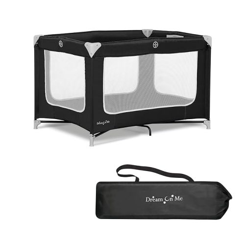 Dream On Me Zodiak Portable Playard in Black, Lightweight, Packable and Easy Setup Baby Playard, Breathable Mesh Sides and Soft Fabric - Comes with a Removable Padded Mat