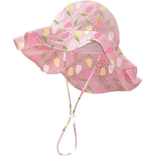 HONGTEYA Baby Sun Hat Toddler Girl Beach Hat Adjustable Outdoor Summer Hat UPF 50+ Sun Protection Wide Brim Infant Kids