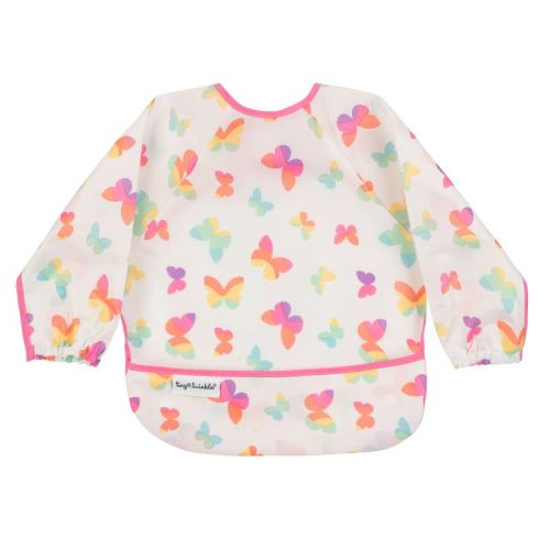 Tiny Twinkle Mess-Proof/Waterproof Long-Sleeve Baby Bib, Machine Washable Smock for Eating (Butterflies, Small 6-24 Months)