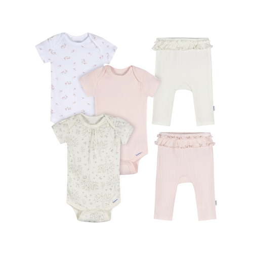 Gerber Baby Girl 5 - Piece Bodysuits & Pants Garden Set, Sizes (Newborn - 9 Months)