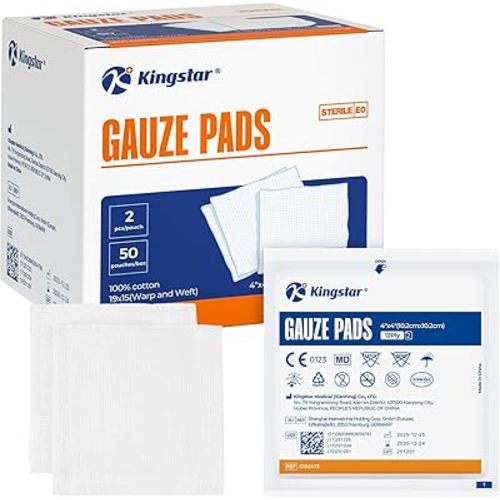 100Pcs Sterile Gauze Pads 4x4 Inch 12-Ply, 100% Cotton 4x4 Gauze Pads Highly Absorbent Gauze Sponges for Wound Care, Hospital-Grade Sterile Gauze First Aid & Surgical Dressing