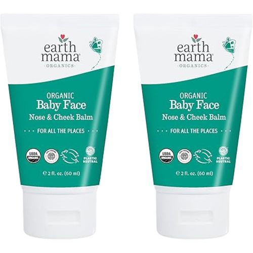 Earth Mama Organic Baby Face Nose & Cheek Balm | Moisturizer with Calendula Oil for Dry Skin Care, Natural Petroleum Jelly Alternative (2-Fluid Ounce, 2-Pack)