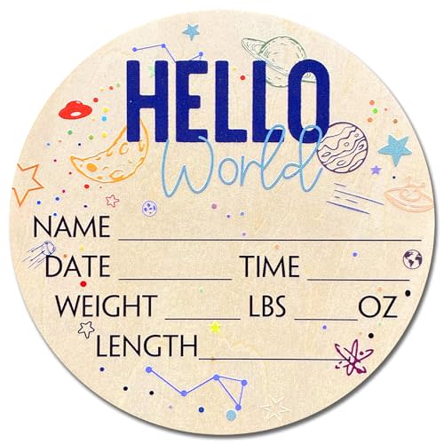 Birth Stat Sign for Newborn Baby, 6" Floral Design, Hello World, Gift for New Mom, Baby Shower, Gender Reveal, Crib & Nursery Decor, Pregnancy Announcement, Photography Prop (Space)