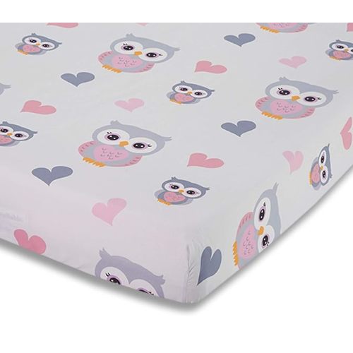 EVERYDAY KIDS Baby Girl Fitted Crib Sheet Sweet Owls, 100% Soft Breathable Microfiber Baby Sheet, Fits Standard Size Crib Mattress 28in x 52in, Nursery Sheet