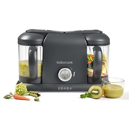 BEABA Babycook Duo 4 in 1 Baby Food Maker, Puree Steamer and Blender for Purees, Grinder with Auto Steam Cooking, Lrg 9.1 Cup Capacity, Makes 54 Servings in 20 Mins, Charcoal