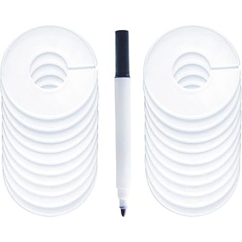 20 Pack Clothing Rack Size Dividers, Wardrobe Round Hangers Label Closet Dividers with 1 Piece Marker Pen for Clothes Organization(White, Blank)