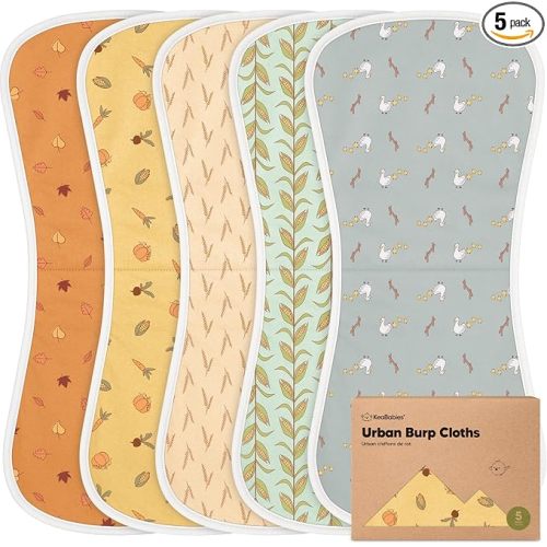Organic Burp Cloths Baby Boy & Girl - 5-Pack 100% Cotton Burping Cloths for Babies, Super Absorbent & Soft Newborn Spit Up Rags, Infant Towels for Milk Spit Up, Unisex, Large 21" x 10" (Countryside)