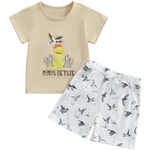 Yoawdats Toddler Baby Boy Summer Outfits Camo Print Short Sleeves T-Shirt+Elastic Camouflage Shorts Set Duck Hunting Clothes