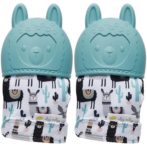 Itzy Ritzy Silicone Teething Mitt – Soothing Infant Teething Mitten with Adjustable Strap, Crinkle Sound and Textured Silicone to Soothe Sore and Swollen Gums, Llama (Pack of 2) - 1 Count (Pack of 2)