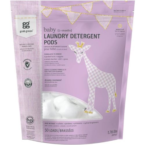 Grab Green Baby Laundry Detergent Pods, 50 Count, Dreamy Rosewood, Plant and Mineral Based, Formulated to Tackle Growing Baby (5 Months and Older) Laundry Stains - 1.81 Pound (Pack of 1)
