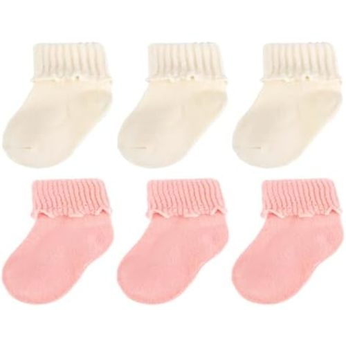6 Pairs Baby Girl Wool Socks Winter Soft Warm Turn Cuff Ruffle Crew Socks for Infant Toddler Girls Newborn to 3 Years
