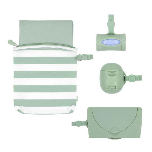 Ubbi On-The-Go Diapering Gift Set, Includes Changing Mat and Bag, Wipes Dispenser, Pacifier Holder and Bag Dispenser, Newborn Essentials, Sage
