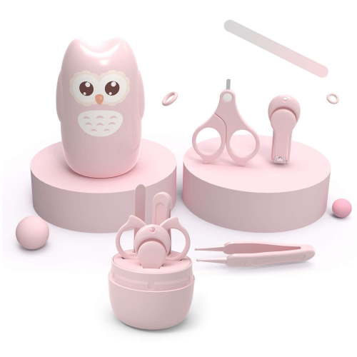 Baby Nail Clippers, 4-in-1 Safe Baby Nail Kit with Cute Case, Nail Clipper, Scissors, Tweezers, Baby Nail File Set for Newborn, Infant, Toddler and Kids-Owl Pink