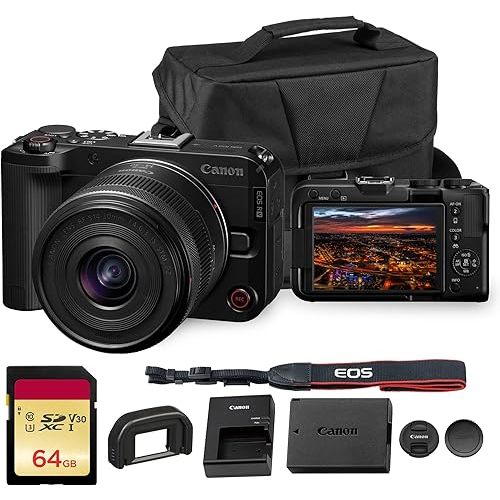 Canon EOS R50 V Mirrorless Camera with 14-30mm f/4-6.3 RF-S Lens | 4K Video, Dual Pixel Autofocus, Flip Screen | Compact RF Mount Vlog Camera Kit with Bag and 64GB Card