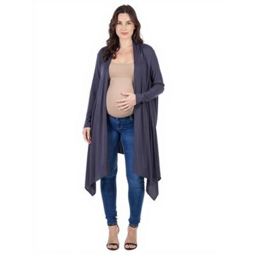 24seven Comfort Apparel Maternity Extra Long Open Front Cardigan-Charcoal-S