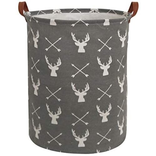 HIYAGON Large Storage Baskets,Waterproof Laundry Baskets,Collapsible Canvas Basket for Storage Bin for Kids Room,Toy Organizer,Home Decor,Baby Hamper(Grey deer)