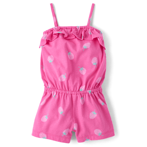 Baby And Toddler Girls Sleeveless Print Ruffle Romper - PINK | The Children's Place
