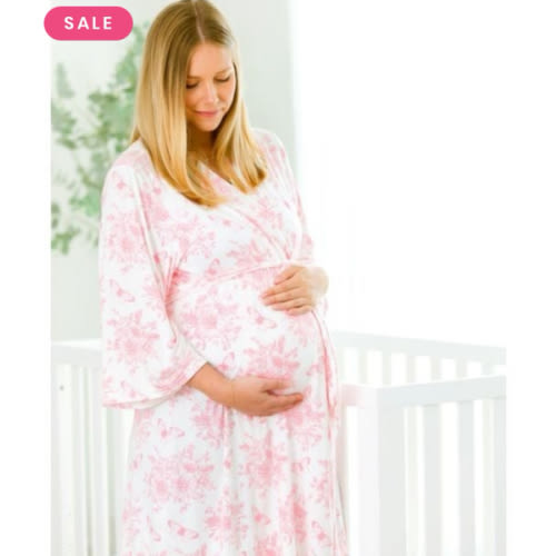 Pink Butterfly Garden Toile Women's Maternity Robe