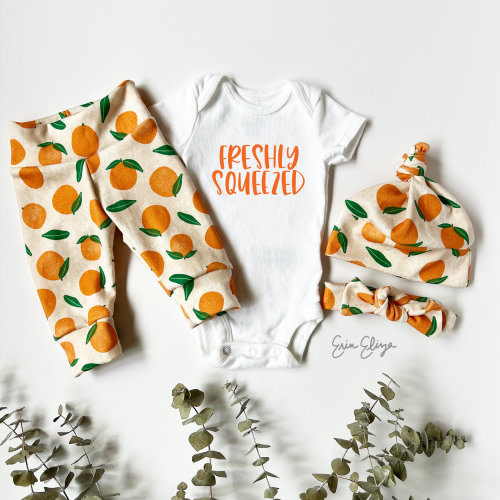 Clementine Baby Outfit: Citrus Newborn Set, Orange Print