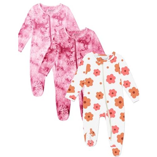 Jimonda Baby Girls Boys Footed Pajamas,Rayon From Bamboo,2 Way Zipper Long Sleeve Soft Sleeper Pjs,Infant Tie-dye Romper