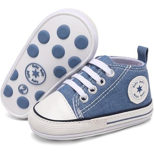 KKIIDDSS Unisex Baby Girls Boys Canvas High-top Shoes, Newborn Infant Anti-Slip Soft Sole Frist Walking Breathable Sneakers