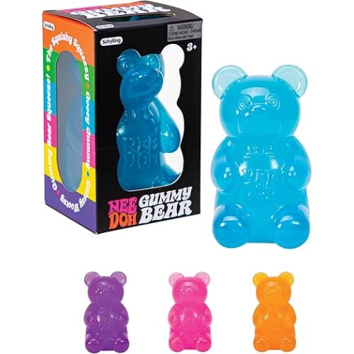 Schylling NeeDoh Gummy Bear - Sensory Fidget Toy with Jelly-Like Filling - 3.5" Tall - Colors May Vary (Pack of 1)