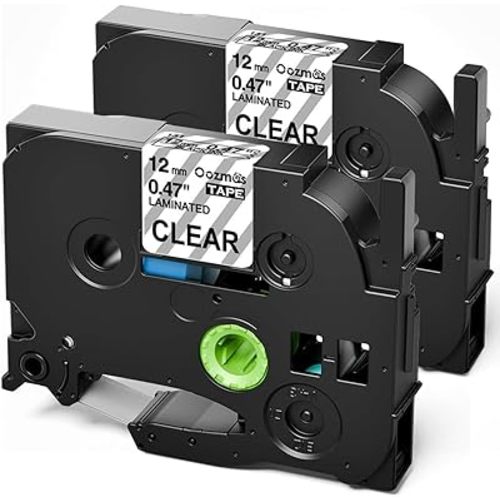 Replacement for Brother Label Maker Tape Clear TZ 12mm 0.47 Inch Ptouch Label Tape Black on Clear TZe-131 TZe131 P Touch Refills for PT-H103w 2040 PTD210 PTH100 PTD220, 1/2 Inch 26.2 Ft, 2 Pack