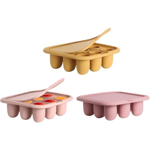 WAJIAYON Baby Food Freezer Tray Silicone Nibble Freezer Tray,Baby Fruit Food Feeder Teether,Breastmilk Popsicle Mold,Babies Breast Milk Teether Pop Maker Maker for Homemade Infant Meals-Pink