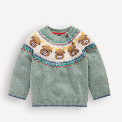 Fair isle Sweater-Csarite Green Highland Cow | Boden USA