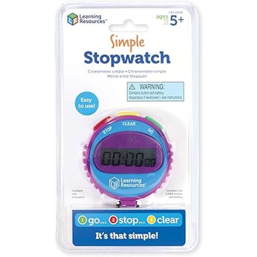 Learning Resources Simple 3 Button Stopwatch, Supports Science Investigations, Timed Math Exercises, Elapsed Time Tracking, Ages 5+