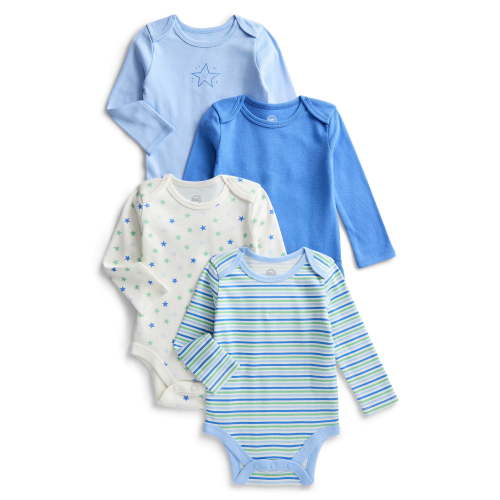 Wonder Nation Organic Cotton Baby Gender Boy 4PK Long Sleeve Body Suit, Sizes 0/3 Months-6/9 Months