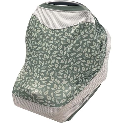 Boppy 4 and More Multi-use Cover, Green Leaves, Quick-Dry UPF 50+ Knit and Breathable Mesh, Versatile for Car Seat Canopy, Nursing Cover, Infant Strollers, Shopping Carts, Highchairs and More