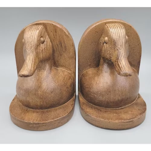 Vintage Carved Wooden Look Resin Duck Decoy Book Ends Duck Nursery Decor 2 pcs