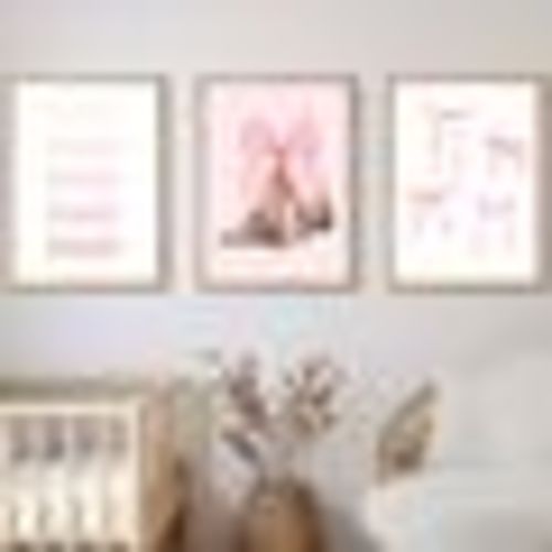Cowgirl Hat and Boots Nursery Wall Art Set with Pink Bow - Coquette Room Decor