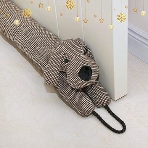 Marwood Under Door Draft Stopper Decorative Wind Stopper 36 inch for Door & Window, Weighted Animal Air Draft Stopper for Bottom of Door with Hanging Loops - Brown Dog