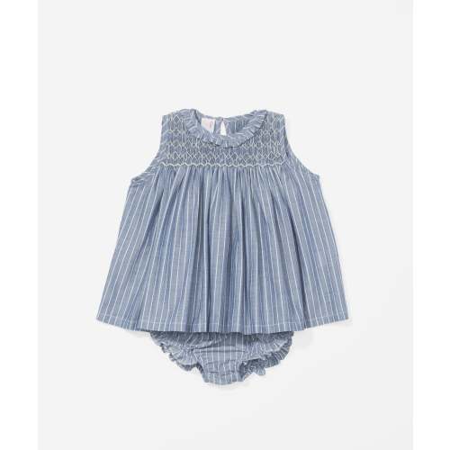 Nora Baby Dress, Chambray Stripe