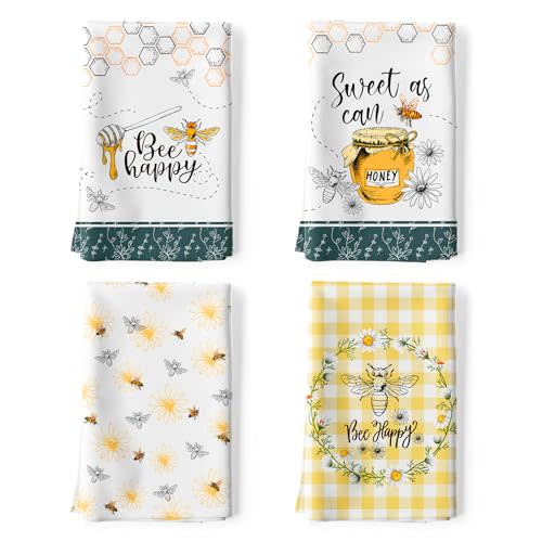 Honeybee Tea Towels, Spring Summer Cotton Kitchen Towel 18.9×27.5 inch, Quick Drying Dish Cloth for Party Anniversary Holiday Decoration Housewarming Gifts