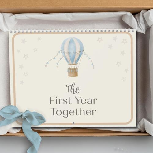 Baby Boy First Year Milestone Calendar | Hot Air Balloon Newborn Keepsake | Monthly Memory Wall Calendar | New Mom Gift | Boy Nursery Decor
