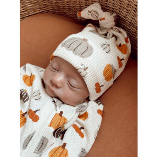 Organic Waffle Knot Beanie, Harvest Pumpkin
