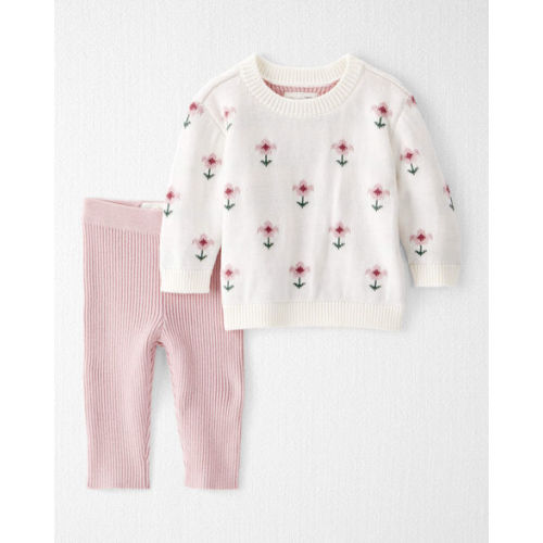 Baby Girl 2-Piece Organic Cotton Knit Pullover & Pant Set in Wildflower Maze - Little Planet | Carter's