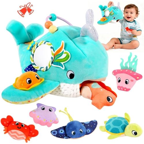 FREYBLI Baby Toys 6-12 Months - Soft Ocean Adventure Toy with Rattle, Crinkle Paper, Squeaker, Mirror - Baby Sensory Montessori Toys for 6 Month Old Developmental, 1 Year Old Boy Girl Gifts Toys