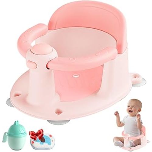 Baby Bath Seat, Bath Seat for Baby 6 Month & up, Baby Bath tub Seat with Suction Cups, Non-Slip, Detachable, Pink