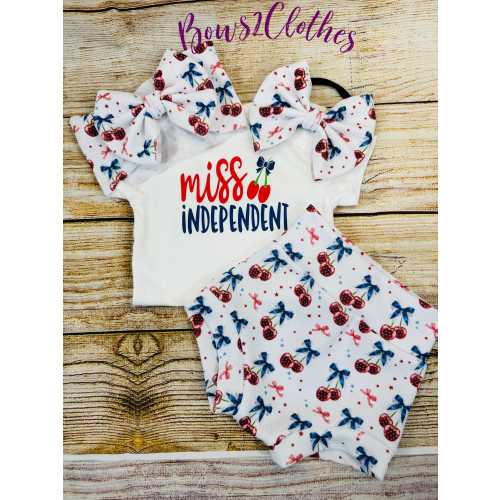 4th of July Baby Outfit: Cherry Bummies, Bodysuit & Headwrap Set