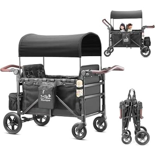 Rovique 4 Seater Wagon Stroller,Wagon Stroller for 4 Kids,Foldable (Black)