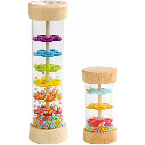 Oneshow Rain Sticks for Kids, Wooden Rainmaker Montessori Toys for Baby 36 Months, Rain Stick Baby Rattle Sensory Development Toys with Calming Rain Sounds Gifts for 3 Year Old Toddler 7.7"& 3.7"