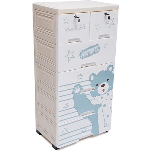 Eapmic Plastic Drawers,Storage Cabinet with 6 Drawers,Closet Drawers Tall Standing Dresser Bedside Furniture & Night Stand End Table Dresser (19.69 * 13.78 * 40.16in,Style Bear)