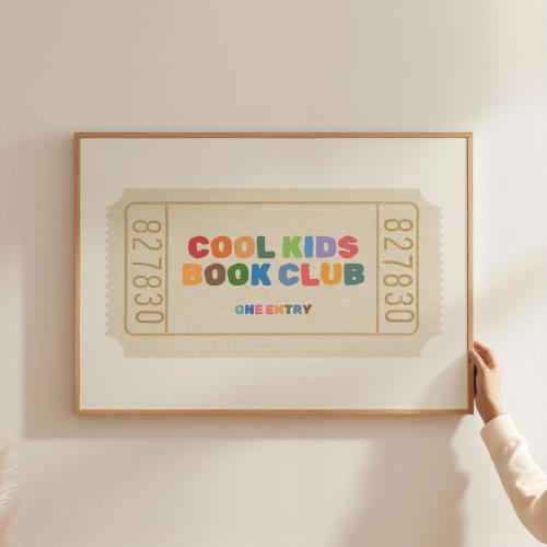 Physical Poster - Cool Kids Book Club Nursery Ticket Print, Colourful Wall Art, Beige Landscape Wall Art, Kids Home Decor