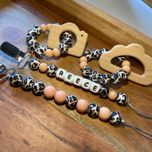 Personalized Leopard Silicone Pacifier Clip | Baby Shower Gift - Etsy